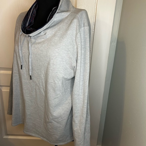 Gray Cowl Neck Pullover Sweatshirt with Adjustable Drawstrings - Picture 2 of 9